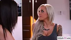 Big tits milf smothers petite best friend in intense lesbian facesitting