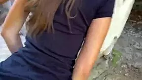 that 18yo brunette sneaks risky public ride on big cock pov style