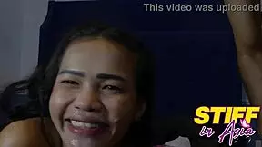 sexy thai cowgirl rides big cock for creamy facial