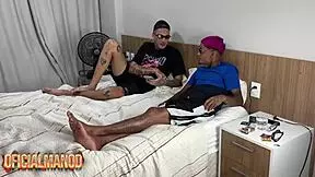 Gothic Slut Flashes Tits for Funkeiro While Friend Watches and Joins