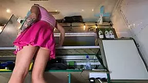 No Panties Under Her Skirt! Hidden Upskirt POV Reveals Shaved Pussy And Big Natural Tits