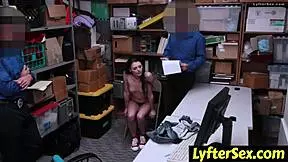 Teen shoplifter bends over for cops to avoid arrest in office threesome. 