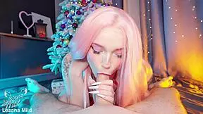 pink stepsis stuck under christmas tree begs for creampie pov ride again