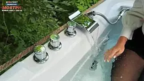 receptionist in heels takes client bath then sucks his cock deep in hotel roleplay