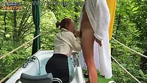 receptionist in heels takes client bath then sucks his cock deep in hotel roleplay