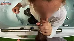 receptionist in heels takes client bath then sucks his cock deep in hotel roleplay