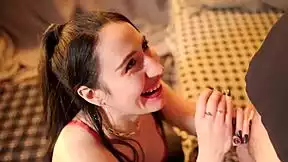 black lynn deepthroats my fat cock with love then swallows cum on her face