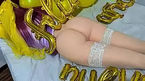 Young curvy virgin spreads tight ass for hard cock fuck then sucks cum from her perfect holiday pussy.