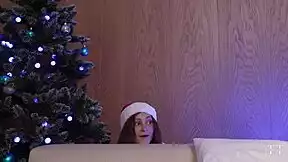 every christmas this brunette slut deepthroats my big cock sloppy!