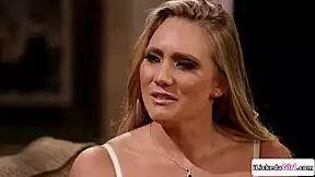 stepsis and blonde friend, wanna lick my shaved pussy in this brunette lesbian threesome?