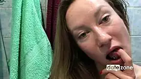 long haired amateur babe fingers wet pussy in bathroom