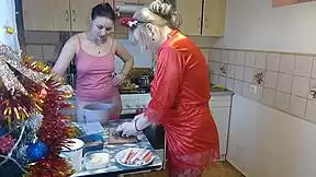 she slips into a thong and sexy lingerie while cooking up erotic new year's eve fun