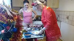 she slips into a thong and sexy lingerie while cooking up erotic new year's eve fun