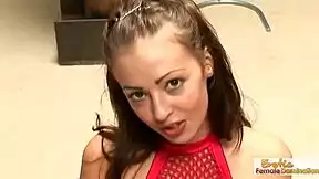 Hot brunette in lingerie gives teasing handjob blowjob and face sits