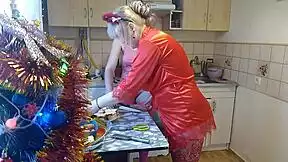 she slips into a thong and sexy lingerie while cooking up erotic new year's eve fun