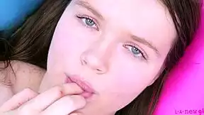 Russian model teases daddy on sofa with pov body rub before swallowing cum