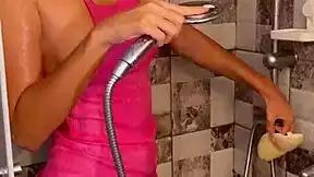 Wet lingerie clings as she edges monster cock with deepthroat blowjob in shower, denying cum till the end