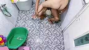 peeking on neighbors banging hard in the bathroom toilet scene