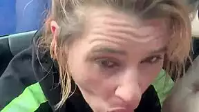Real hooker pulls ass out for public pov deepthroat blowjob, takes full cum load in mouth on street