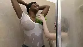 Interracial Wet Milf Paris Love Kinky Ebony Big Tits Shower Mess