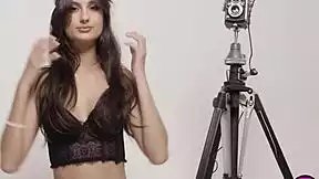 petite eliza ibarra strips sexy black lingerie body tease