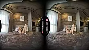 solo blonde babe mika vibrates her shaved pussy all day in vr