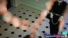 glamorous teen skye fires pours milk over huge lingerie boobs while stripping naked