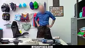 Brunette Babe Caught Shoplifting Cooperates with Cop's Huge Cock Demands POV