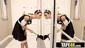 BEAUTIFUL MAID STUCK BENT OVER TAKES HUGE COCK DOGGYSTYLE FACE FUCK!