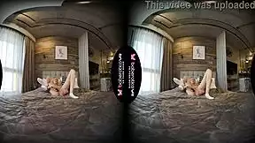 solo blonde babe mika vibrates her shaved pussy all day in vr