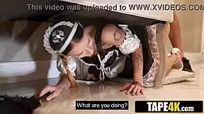 BEAUTIFUL MAID STUCK BENT OVER TAKES HUGE COCK DOGGYSTYLE FACE FUCK!