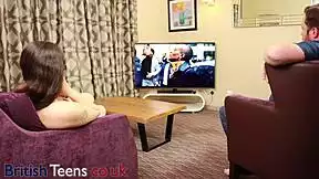 Ever Wondered How a British 19yo Oils Up Her Older Boyfriend's Cock on the Couch?