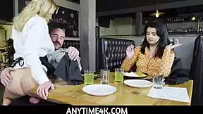 Freeuse waitress kenzie anne and leda lotharia serve blowjobs and sex to customers anytime