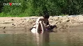 Skinny redhead teen slut rides cock passionately for beach voyeur quickie