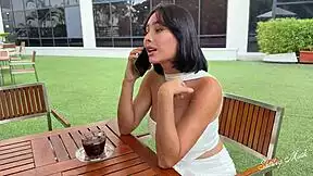 from coffee chat to wild fingering chaos with tight pussy milf on their first outdoor date