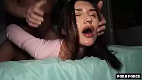petite college sub rides monster cock missionary moaning as he destroys her tight pussy quickie