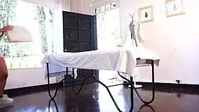 maria calor's huge tits press logan salamanca as curvy latina masseuse fucks client