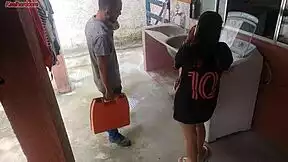 Housewife pays technician with big ass pussy licking while fat husband away cuckold