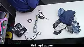 madison haze caught stealing at checkout bends over for boss cock in shop