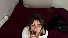 A Beautiful Student Brunette with Big Natural Tits Masturbates in Pantyhose and Stockings POV