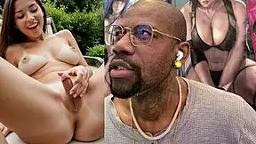 watch tiny trans cock girl explode cum all over her body dripping down bald pussy!