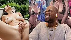 watch tiny trans cock girl explode cum all over her body dripping down bald pussy!