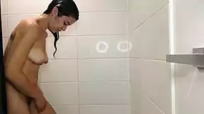 Petite Latina Nadia Angel's Shaved Pussy Lotion in Shower