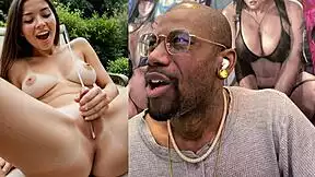 watch tiny trans cock girl explode cum all over her body dripping down bald pussy!