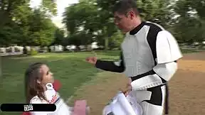 stormtrooper spots sexy spanish zoe doll with her big ass and natural tits, seduces her into rimjob and vibrator play on star wars day