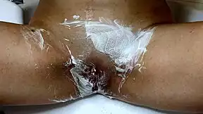 hairy bush turns bald tight pussy razor trimmer closeup tease