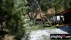 bombastic blondie karina marie strips naked outdoor revealing perfect shaved body 🔥👙🌳