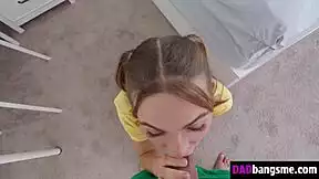 Stepdaughter's Innocent Mouth Sucks Dad's Cock Before Hard Pussy Ride