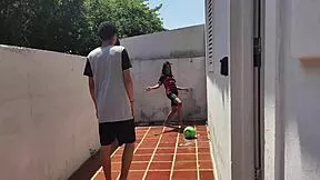 brother's soccer game interrupted behind car for wild brazilian ass play