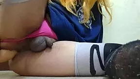 Cute femboy's huge ass rides dildo to squirting anal gape